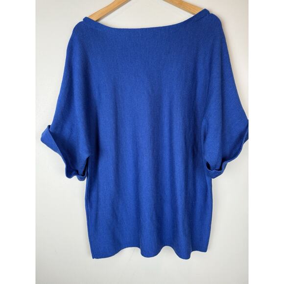 Eileen Fisher 100% Merino Wool Short Sleeve Blue Tunic Sweater Sz XL - Picture 4 of 7